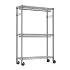 Heavy Duty Rolling Garment Rack 3 Tiers Adjustable Wire Shelving Clothes Rack with 2 Rods and Side Hooks,Storage Closet Clothing Rack with Wheels Chrome 15.7' D x 45.3' W x 79.6' H - Grand Goldman Shop