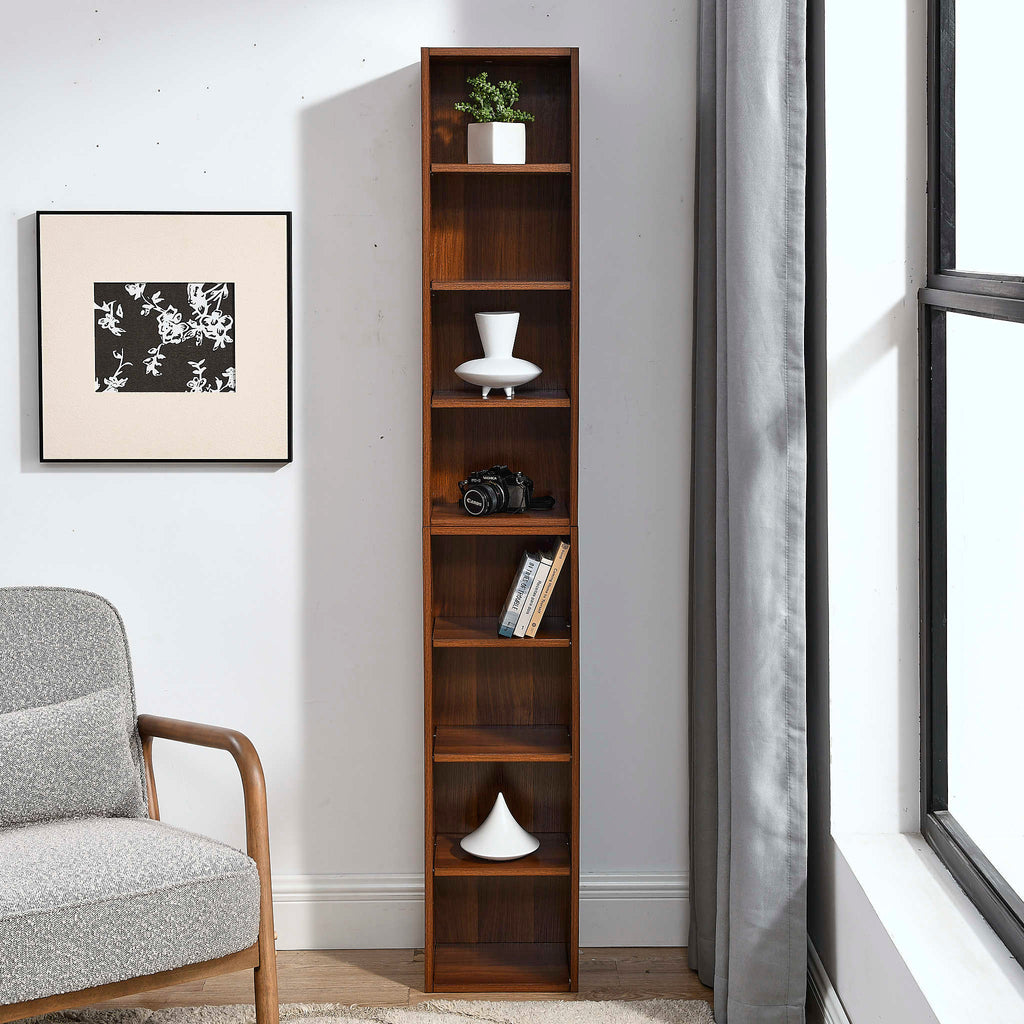 8-Tier Media Tower Rack, CD DVD Slim Storage Cabinet with Adjustable Shelves, Tall Narrow Bookcase Display Bookshelf for Home Office,Multi-functional double-decker bookcase - Grand Goldman Shop