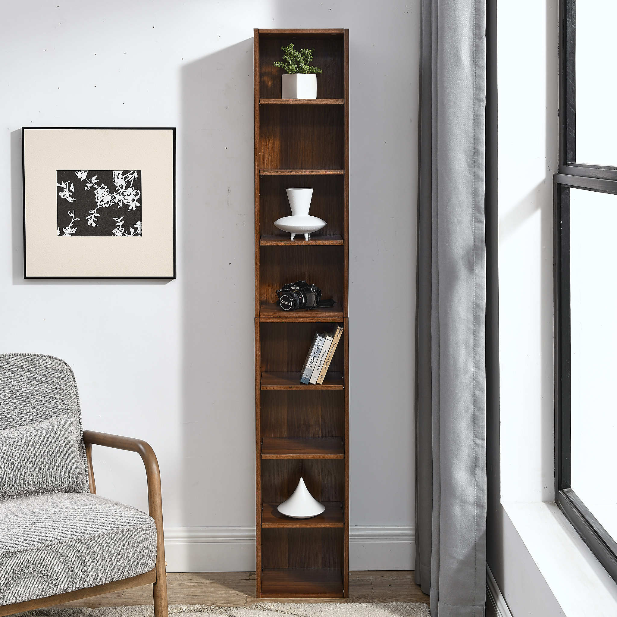 8-Tier Media Tower Rack, CD DVD Slim Storage Cabinet with Adjustable Shelves, Tall Narrow Bookcase Display Bookshelf for Home Office,Multi-functional double-decker bookcase - Grand Goldman Shop
