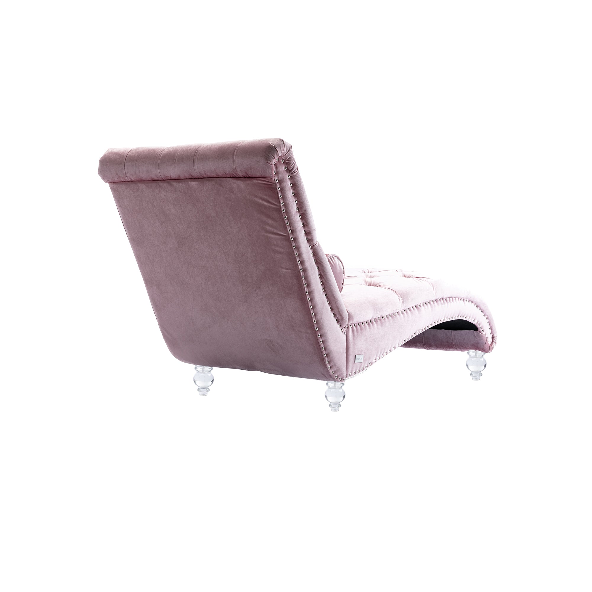 Velvet Chaise Lounge Indoor, Button-Tufted Upholstered Chaise Lounge Chair with Pillow in Pink Velvet, Comfortable Seating for Bedroom Living Room Office - Grand Goldman Shop