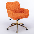 A&A Furniture Office Chair, Artificial Rabbit Hair with Golden Metal Base, Adjustable Swivel Desk Chair, Orange | Premium Hom