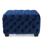 Modern Glam Ottoman with Velvet Upholstery and Button-Tufted Design in Navy Blue, 29 x 29 x 18.25 inches - Grand Goldman Shop