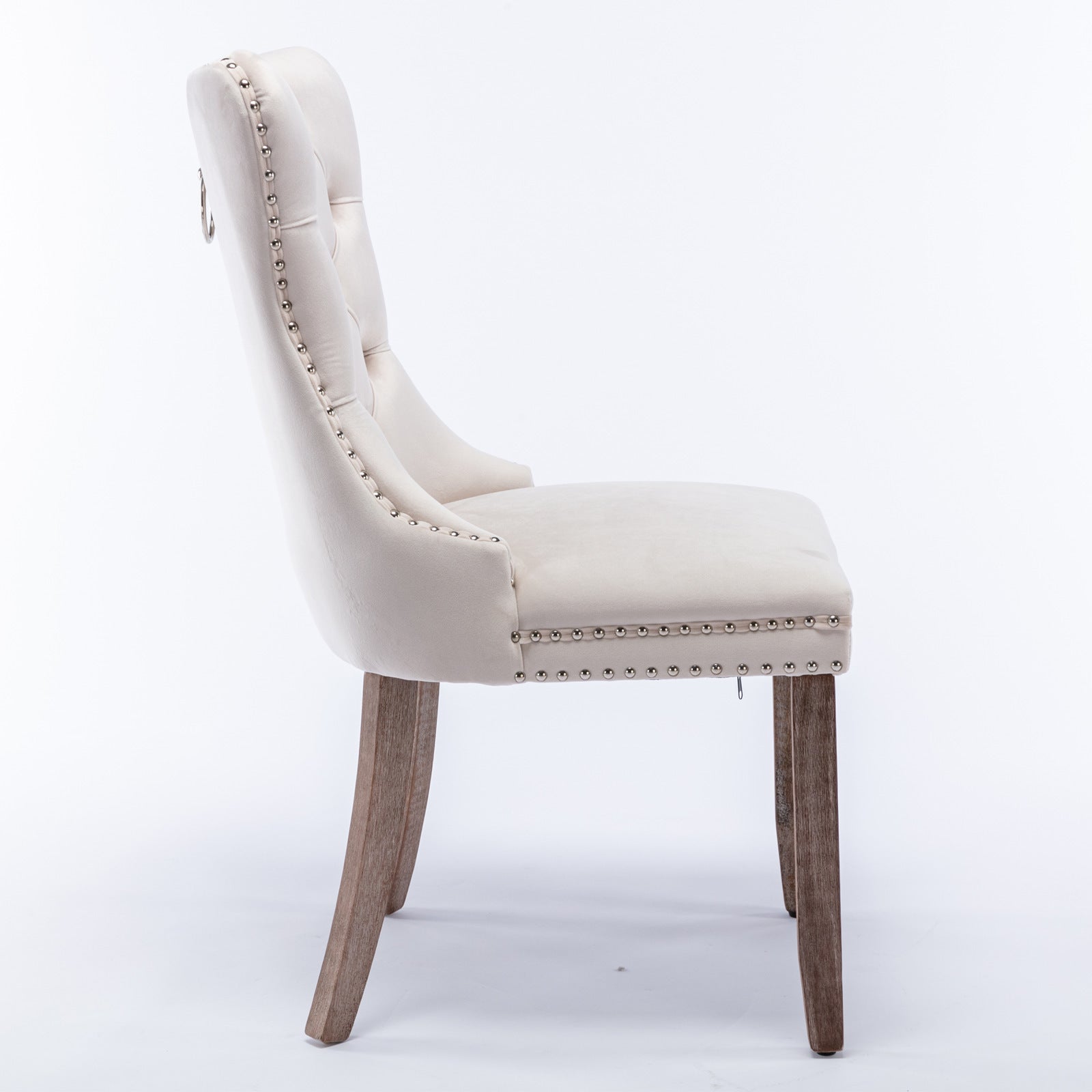 Nikki Collection Modern, High-end Tufted Solid Wood Contemporary Velvet Upholstered Dining Chair with Wood Legs Nailhead Trim 2-Pcs Set,Beige, SW2001BG - Grand Goldman Shop