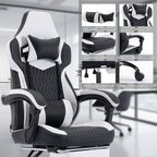 Gaming Chair with Footrest, High Back Gaming Chairs PVC Leather Ergonomic Office Gamer Chair Headrest Lumbar Support Racing S