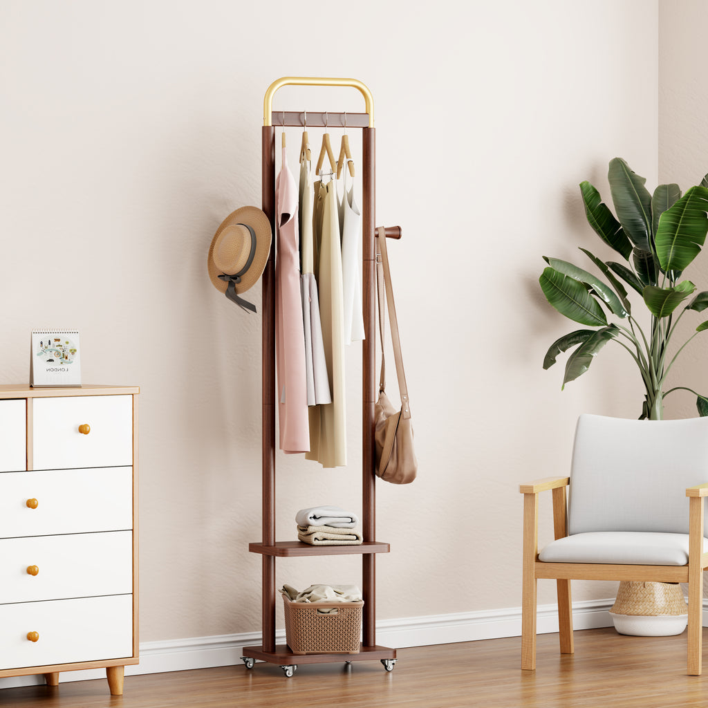 Coat Racks solid wood hanger 15.7* 11.8*71in Solid environmental protection easy to assemble beautiful can be placed in the bedroom/entrance/living room (Walnut) - Grand Goldman Shop
