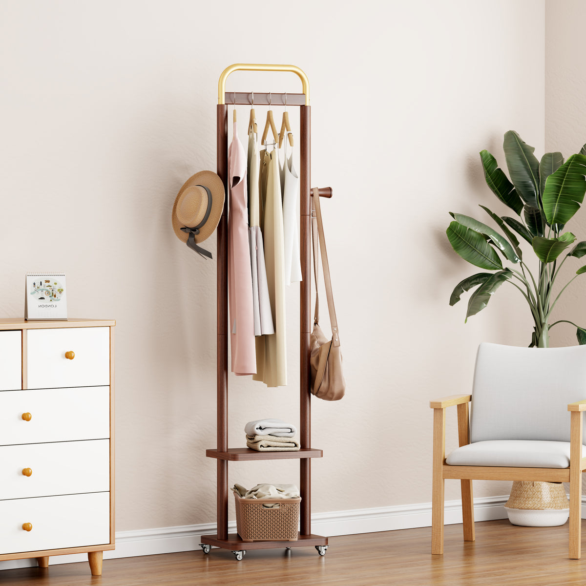 Coat Racks solid wood hanger 15.7* 11.8*71in Solid environmental protection easy to assemble beautiful can be placed in the bedroom/entrance/living room (Walnut) - Grand Goldman Shop