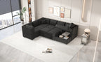 U-shaped Sectional Sofa Pull Out Bed with USB Ports, Power Sockets, Back Pillows & Storage Chaise, Black Chenille, 108.6' - Grand Goldman Shop