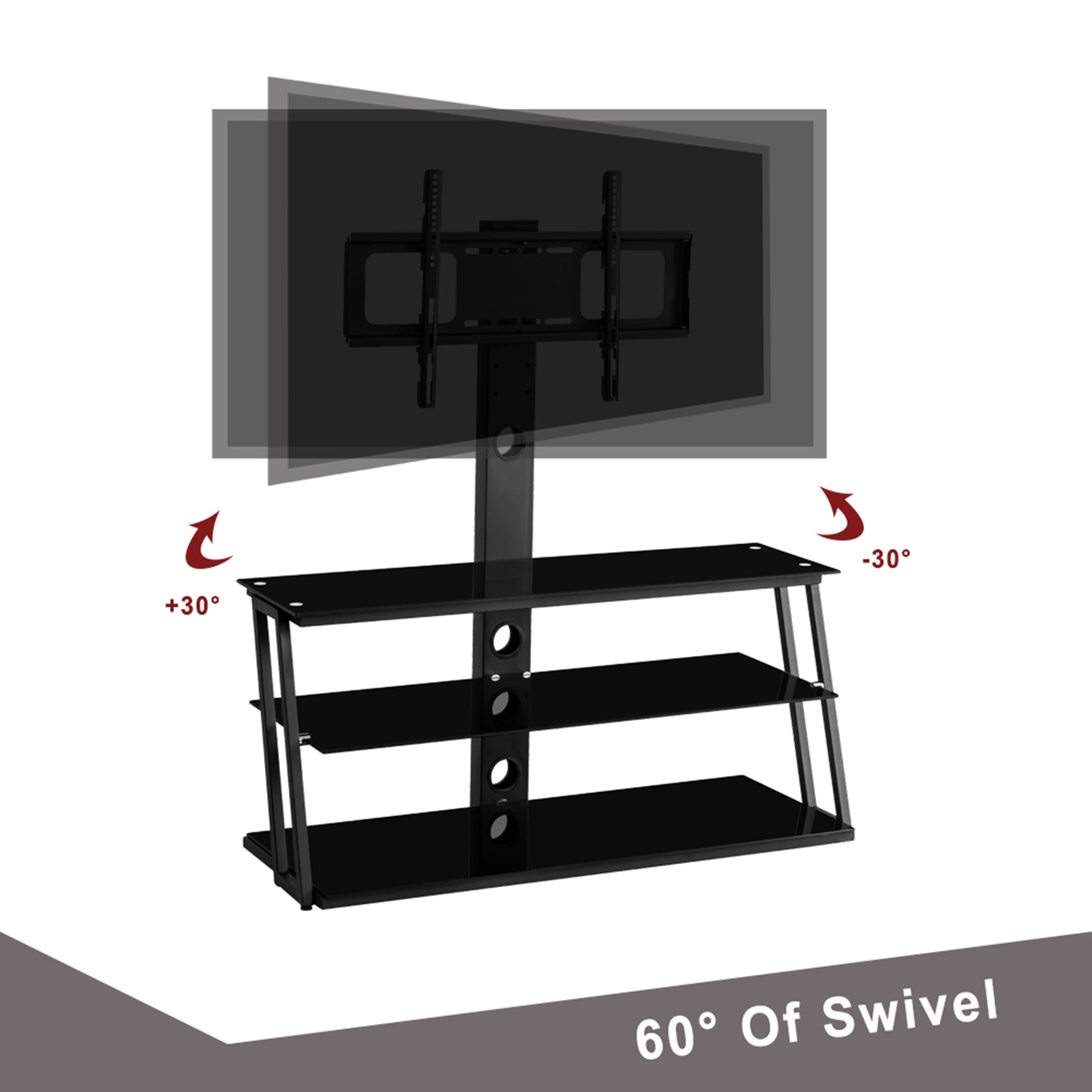 Multi-Function Adjustable TV Stand Black Tempered Glass - Grand Goldman Shop