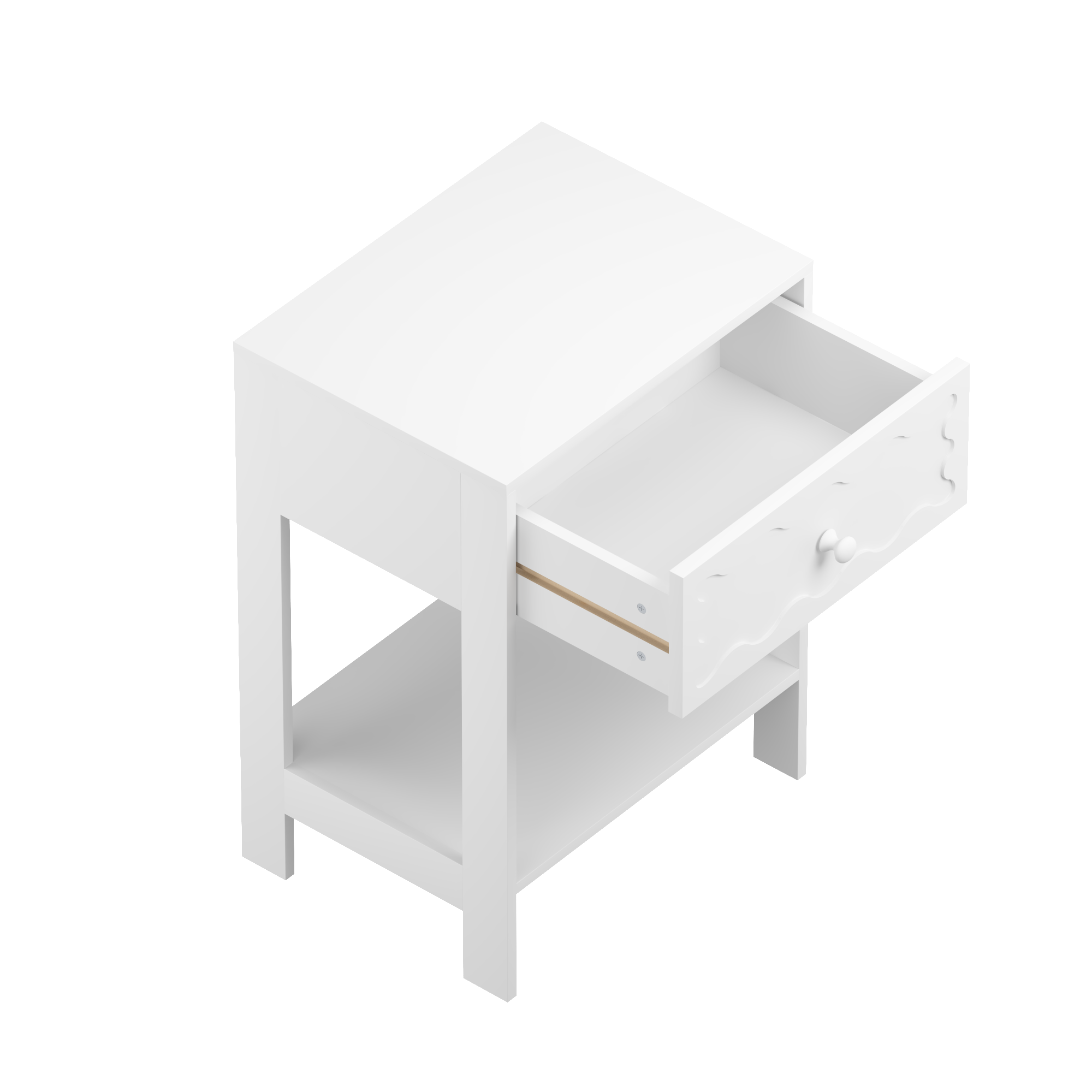 White Nightstand with Drawer and Open Shelf, Modern Wave Pattern Bedside Table, Solid Wood Frame End Table for Bedroom, Living Room, Small Spaces - Grand Goldman Shop
