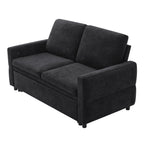 Black Convertible Sofa Bed Loveseat with Adjustable Backrest and USB Ports, 62.75' Chenille Upholstered Couch for Living Room or Small Space - Grand Goldman Shop