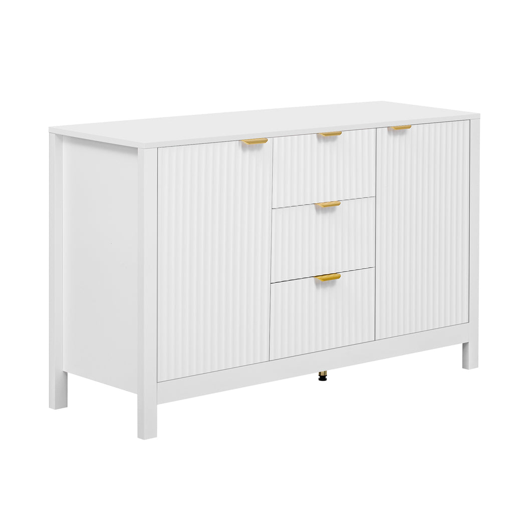 U_STYLE Sideboard with Wave Design - 3 Adjustable Shelves, 3 Drawers & Soft-Close Doors, Storage Console Table with Metal Handles, Suitable for Study, Hallway and Living Room, 3 Colors - Grand Goldman Shop