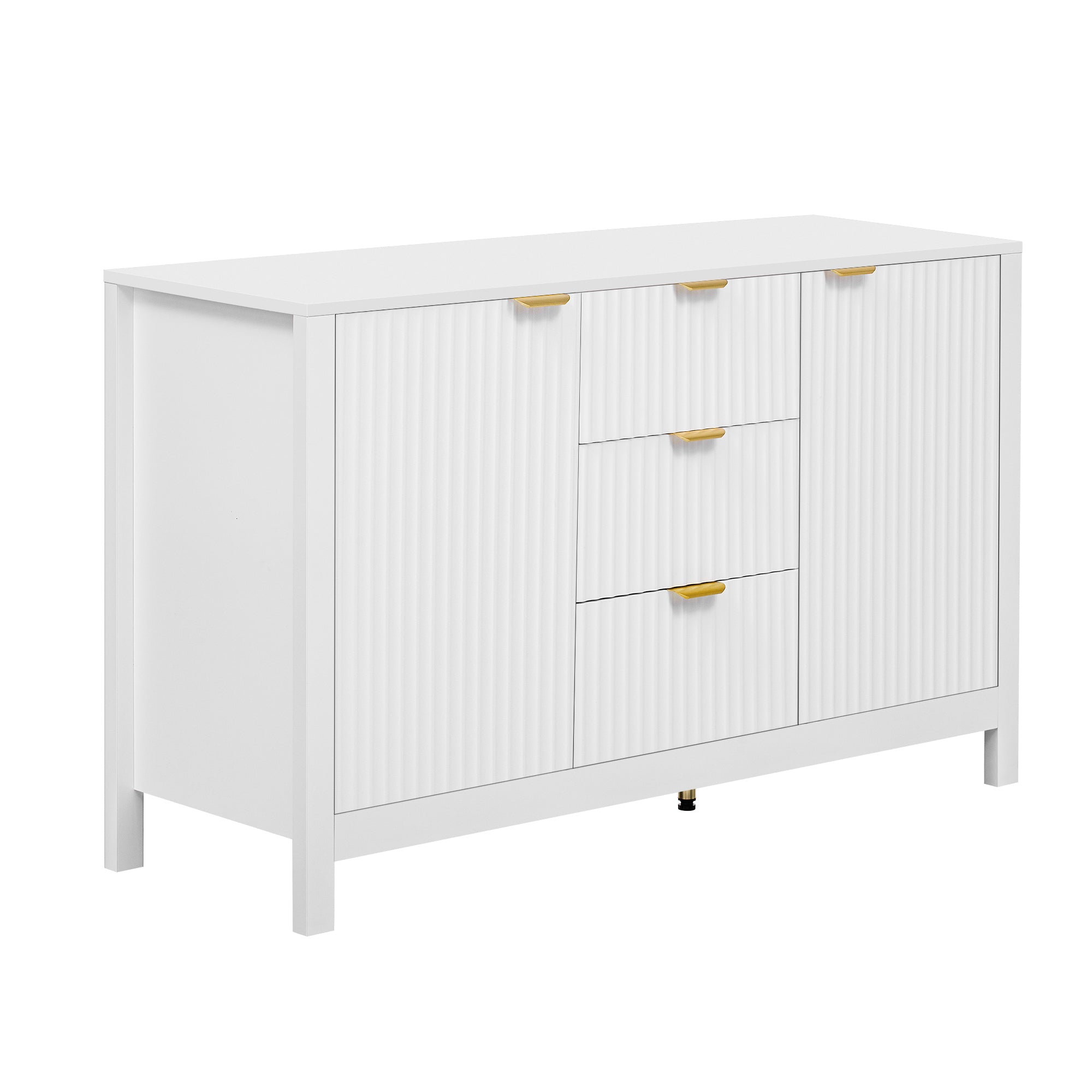 U_STYLE Sideboard with Wave Design - 3 Adjustable Shelves, 3 Drawers & Soft-Close Doors, Storage Console Table with Metal Handles, Suitable for Study, Hallway and Living Room, 3 Colors - Grand Goldman Shop