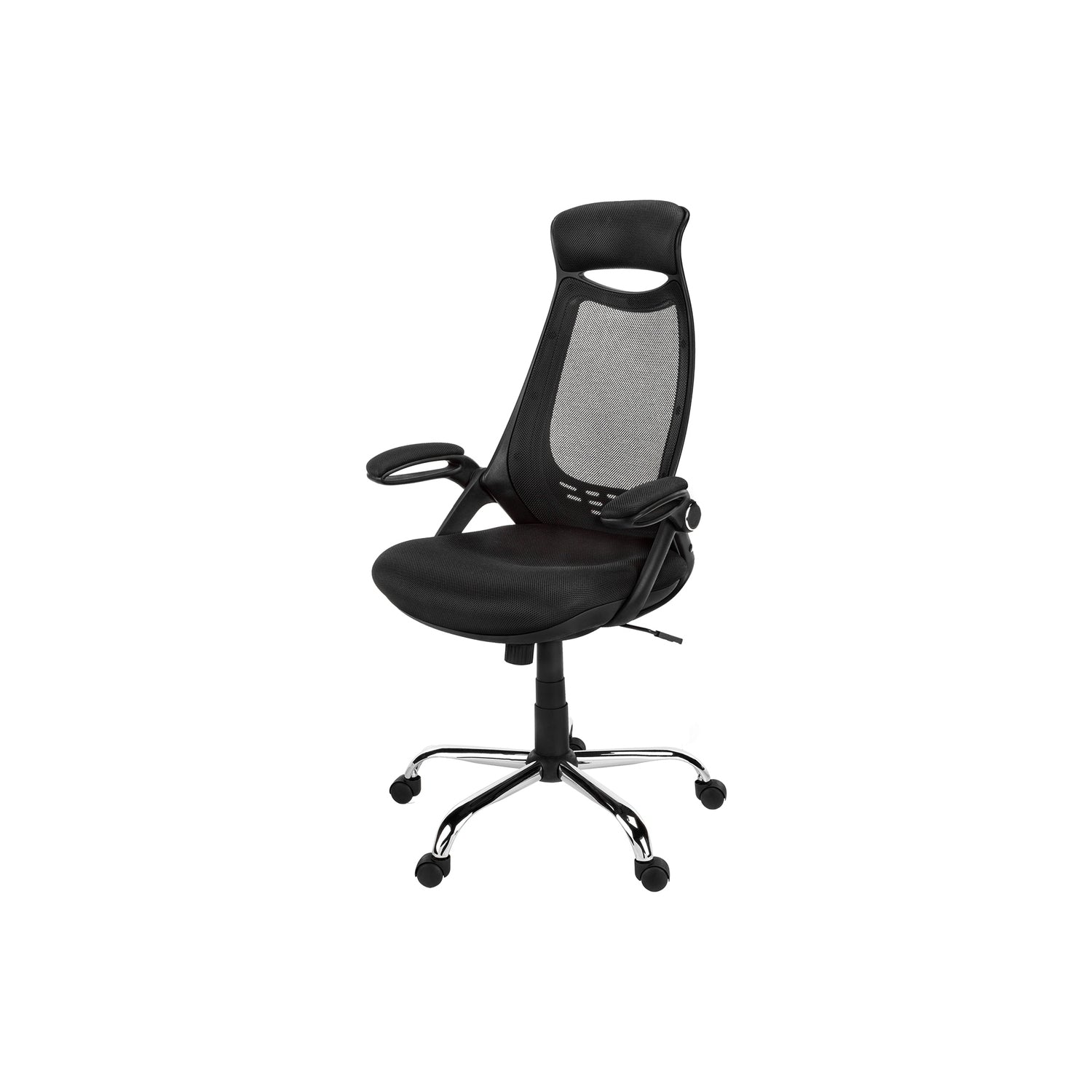 Contemporary Office Chair, Adjustable Height, Swivel, Ergonomic with Armrests, Black Mesh, Chrome Metal, Modern Design for Wo