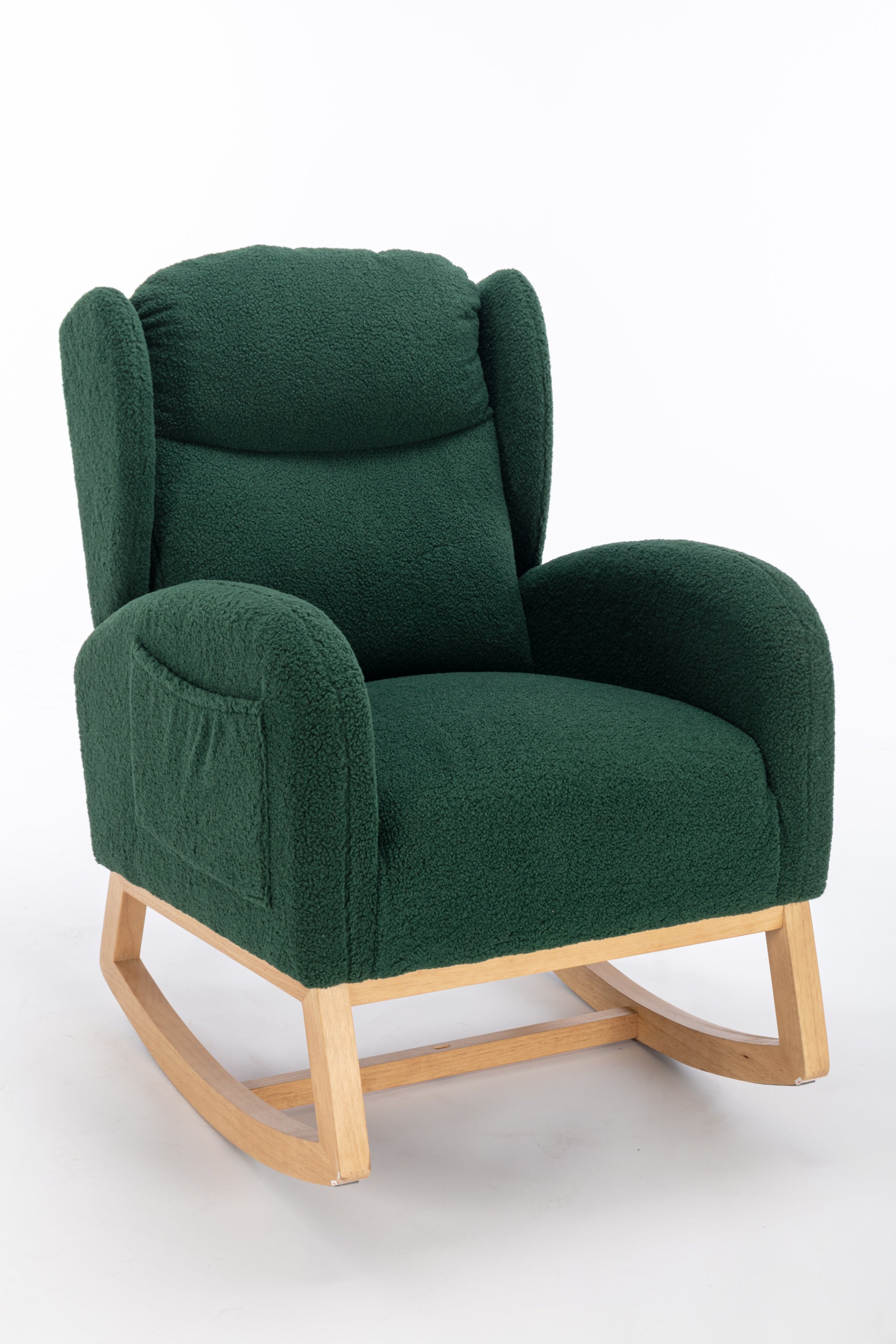 049-Teddy Fabric Rocking Chair With Packet Wood Legs,Green - Grand Goldman Shop