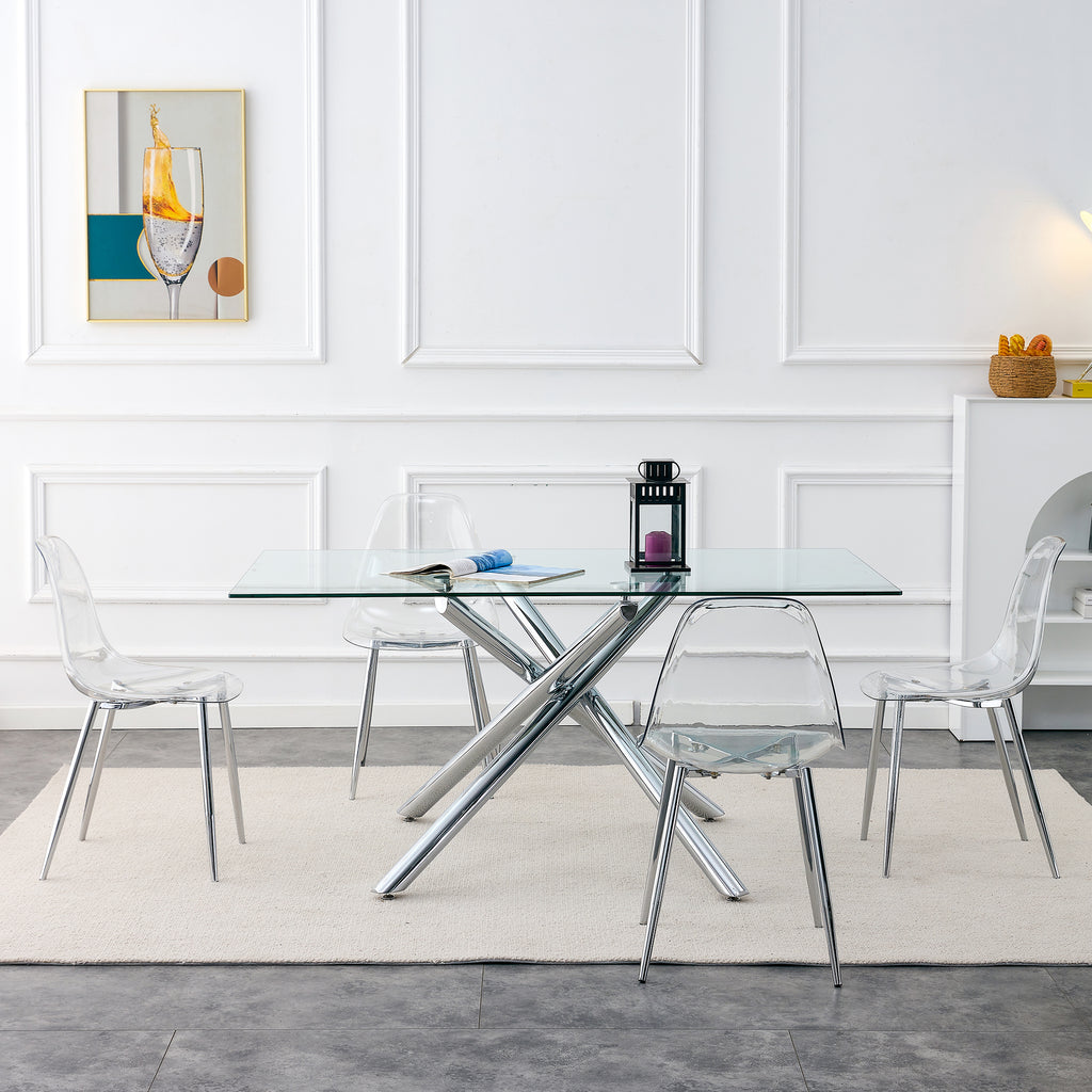 Modern simple transparent dining chair plastic chair armless crystal chair Nordic creative makeup stool negotiation chair Set of 4 and plating metal legW115164140,TW-1200 - Grand Goldman Shop