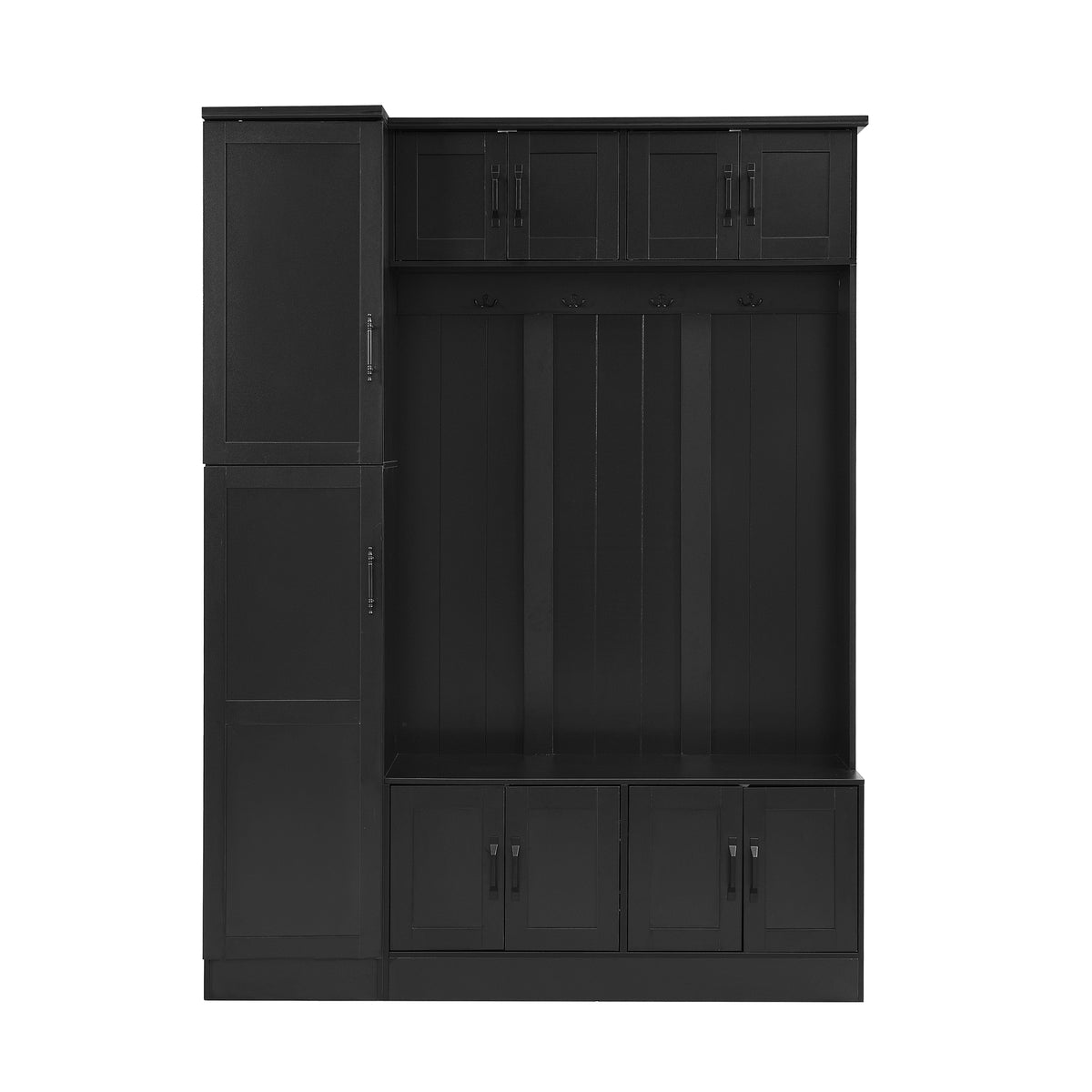 VIBE HAUS 79'' Tall Modern Hall Tree with Shoe Storage, 4-in-1 Entryway Bench with 6 Cabinets, 4 Coat Hooks & Adjustable Shelf for Hallway, living room, Black - Grand Goldman Shop