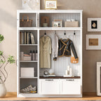 3-in-1 Hall Tree with Overhead Storage Cabinet, 3 Adjustable Side Shelves, 4 Heavy-Duty Hooks, 2 Spacious Drawers, Grooved Back Panel Design, Contrasting Seat Bench, Multifunctional Entryway Organizer - Grand Goldman Shop