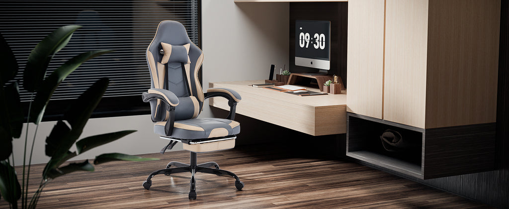 Gaming Chair, Ergonomic Computer Chair with Footrest and Massage Lumbar Support, Height Adjustable Swivel Video Game Chair fo