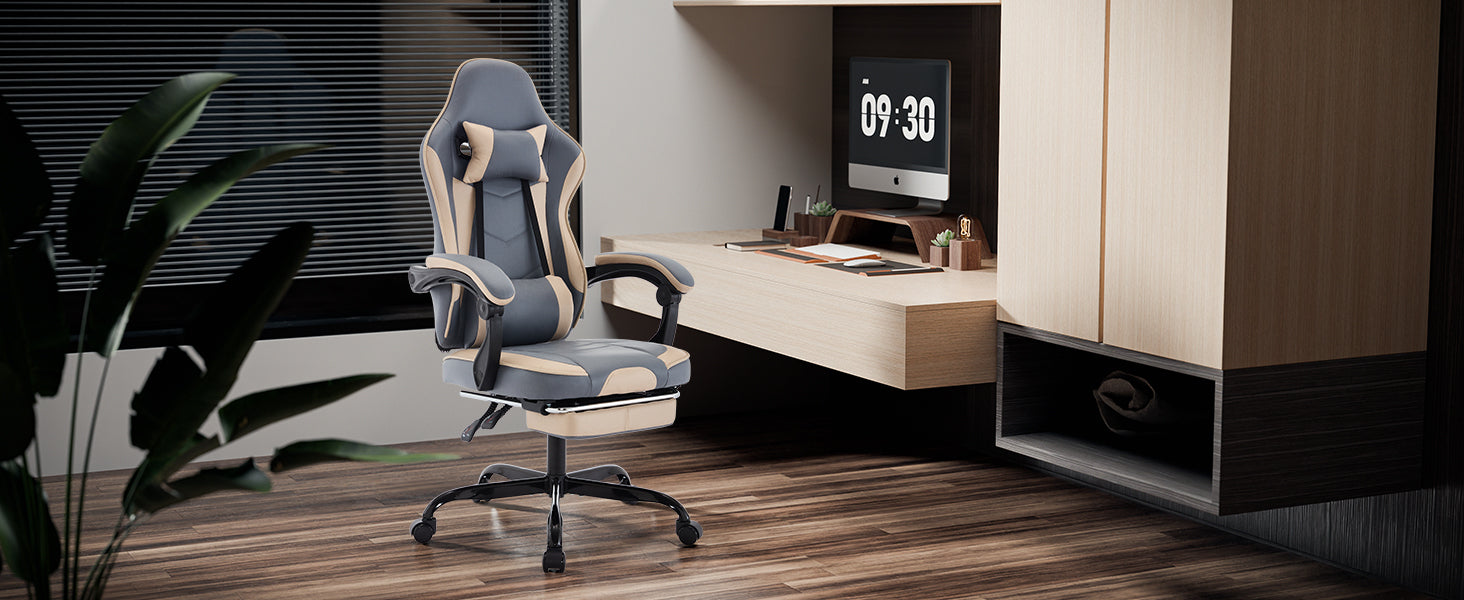 Gaming Chair, Ergonomic Computer Chair with Footrest and Massage Lumbar Support, Height Adjustable Swivel Video Game Chair fo