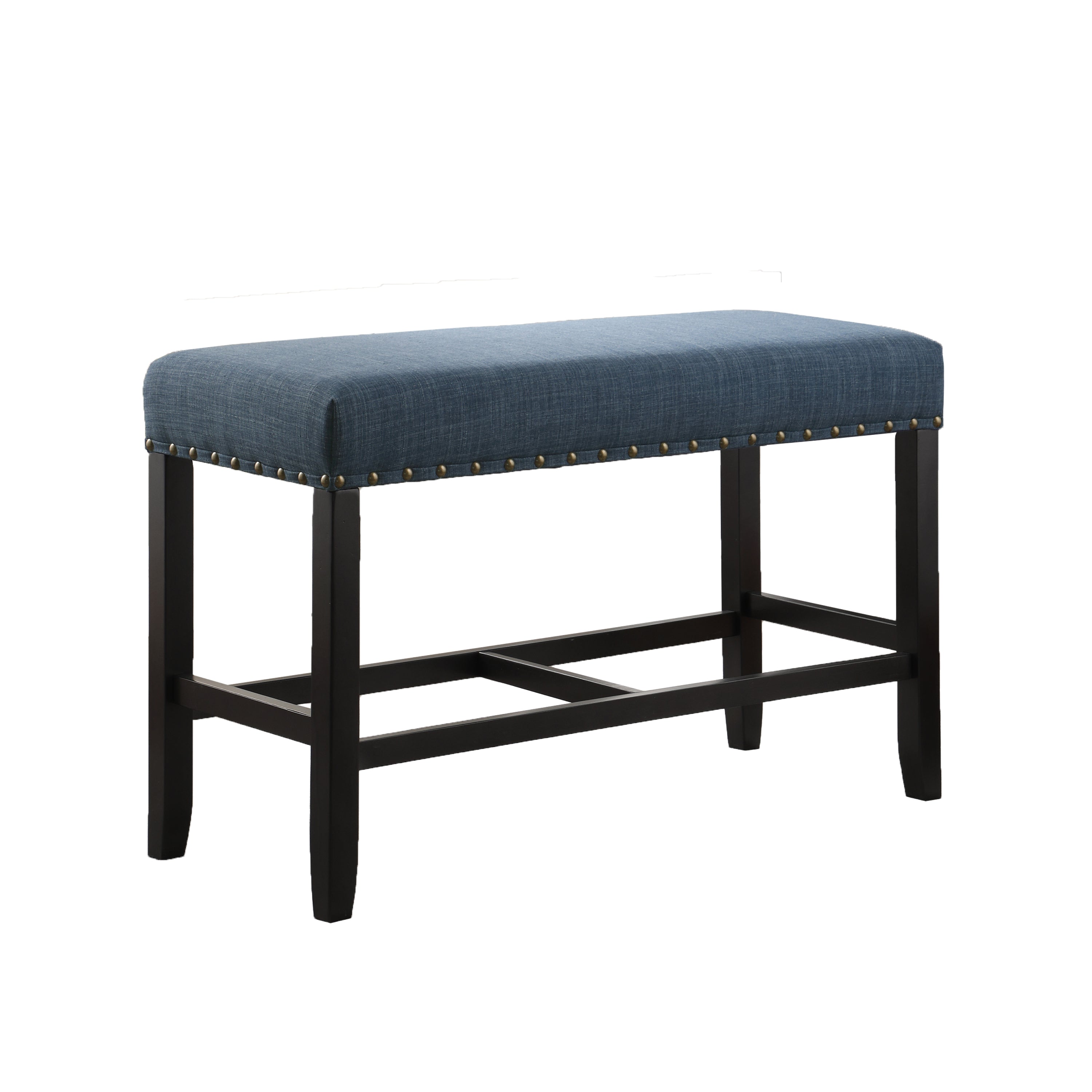 Biony Fabric Counter Height Dining Bench with Nailhead Trim, Blue - Grand Goldman Shop