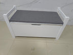 Kids Toy Box Chest White Storage Cabinet with Cushion Seat Bench Flip-Top Lid Safety Hinge for Nursery Playroom - Grand Goldm