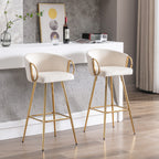 26 Inch Set of 2 Bar Stools,with Chrome Footrest and Base Velvet + Golden Leg Simple Bar Stoo,CREAM - Grand Goldman Shop