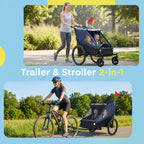 2 in 1 Kids Bike Trailer and Stroller for 1 to 2 Children, Jogging Function, Foldable Compact Storage with Universal Bike Hit