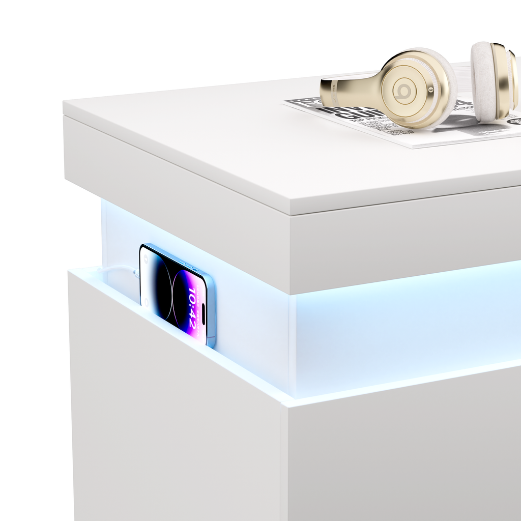Nightstand with Charging Station and LED Lights,Night Stand with Sliding Top for Bedroom,Bedside Table with Drawers,Modern End Side Table,White.28.8''W x 17''D x 30.5''H. - Grand Goldman Shop