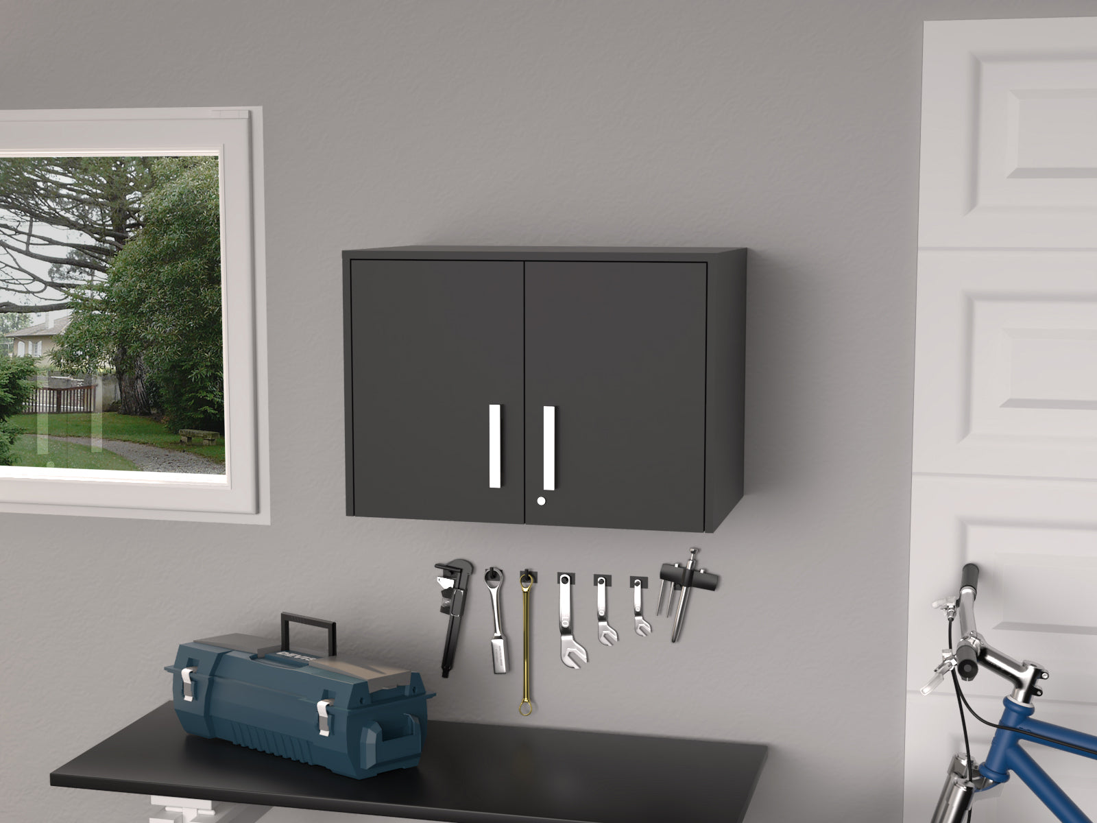 Wall Storage Cabinet Lions, 3 Shelves, Double Door, Black Wengue Finish - Grand Goldman