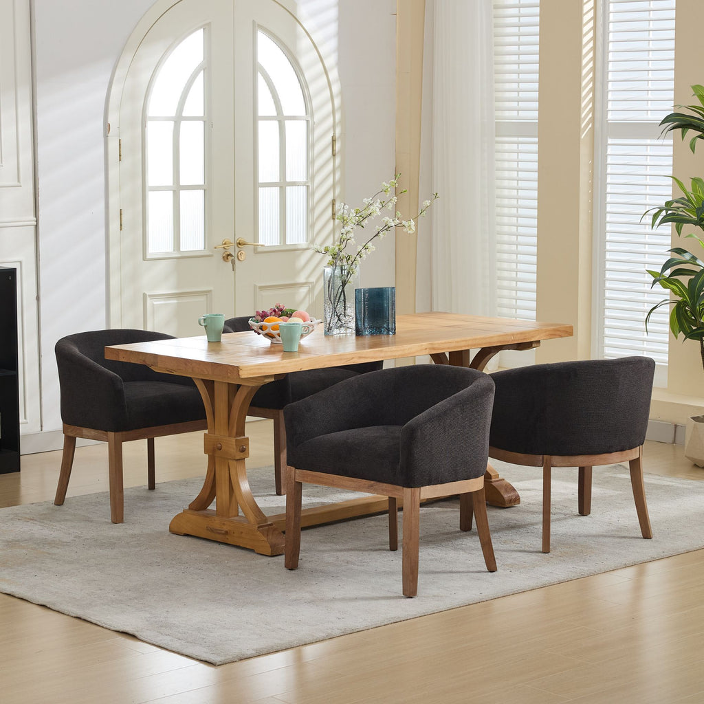 Mid Century Modern Upholstered Barrel Dining Chairs with Arms,Farmhouse Linen Kitchen & Dining Room Chairs with Natural Hardwood Frame, 19' W Accent Chairs,Single Pack,Charcoal Gray,SW1891BK - Grand Goldman Shop