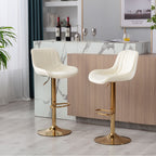 Chrome Footrest and Base Swivel Height Adjustable Mechanical Lifting Velvet + Golden Leg Simple Bar Stool,Set of 2,Ivory - Grand Goldman Shop