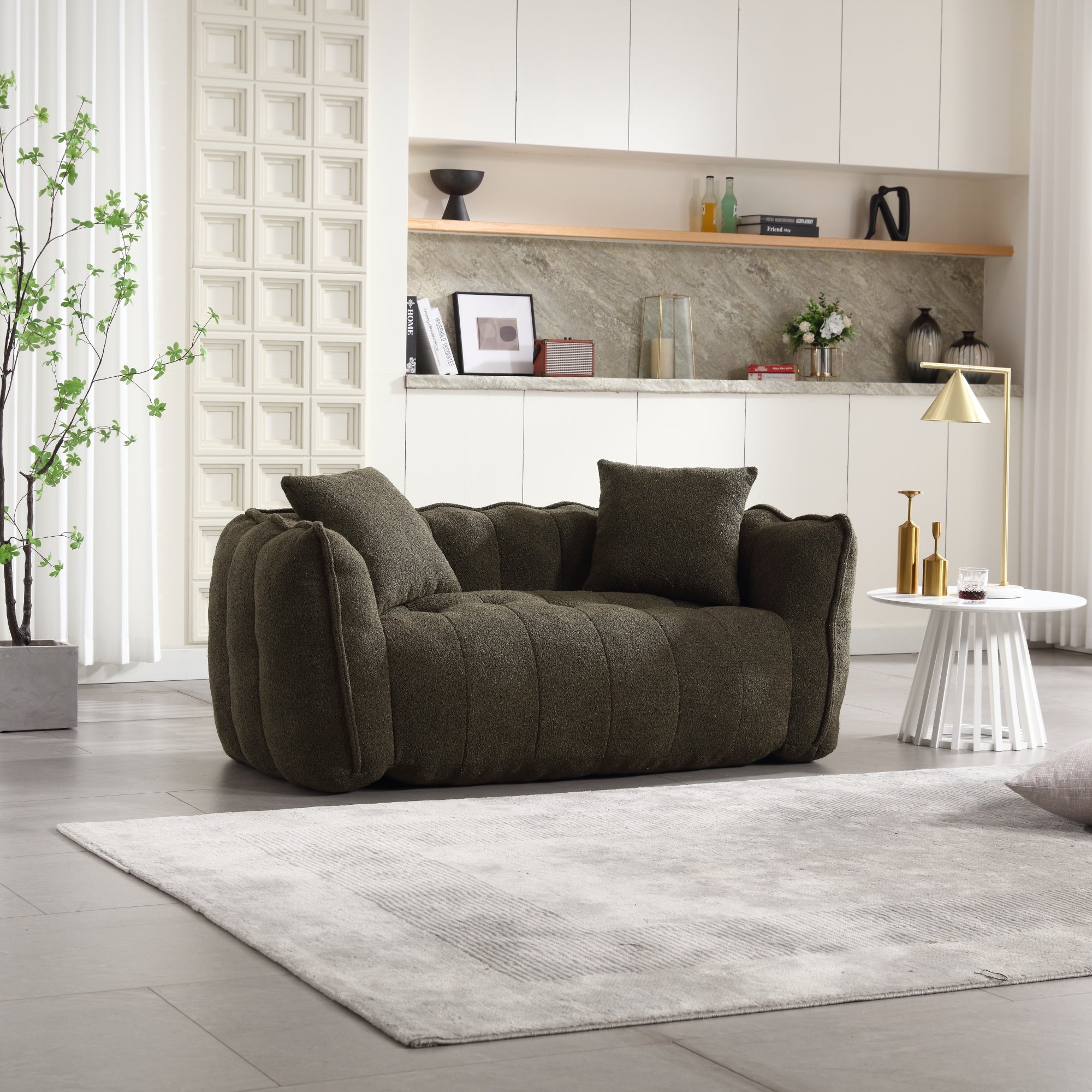Cozy Beanbag Chair with High Resilience Foam Core for Two - Olive Green Chenille, 66x35x25 inches - Grand Goldman Shop