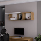 Roslyn Wall-Mounted Cabinet with Lift-Up Door, Open Compartments, Natural Oak and White | Premium Home Decor - Grand Goldman