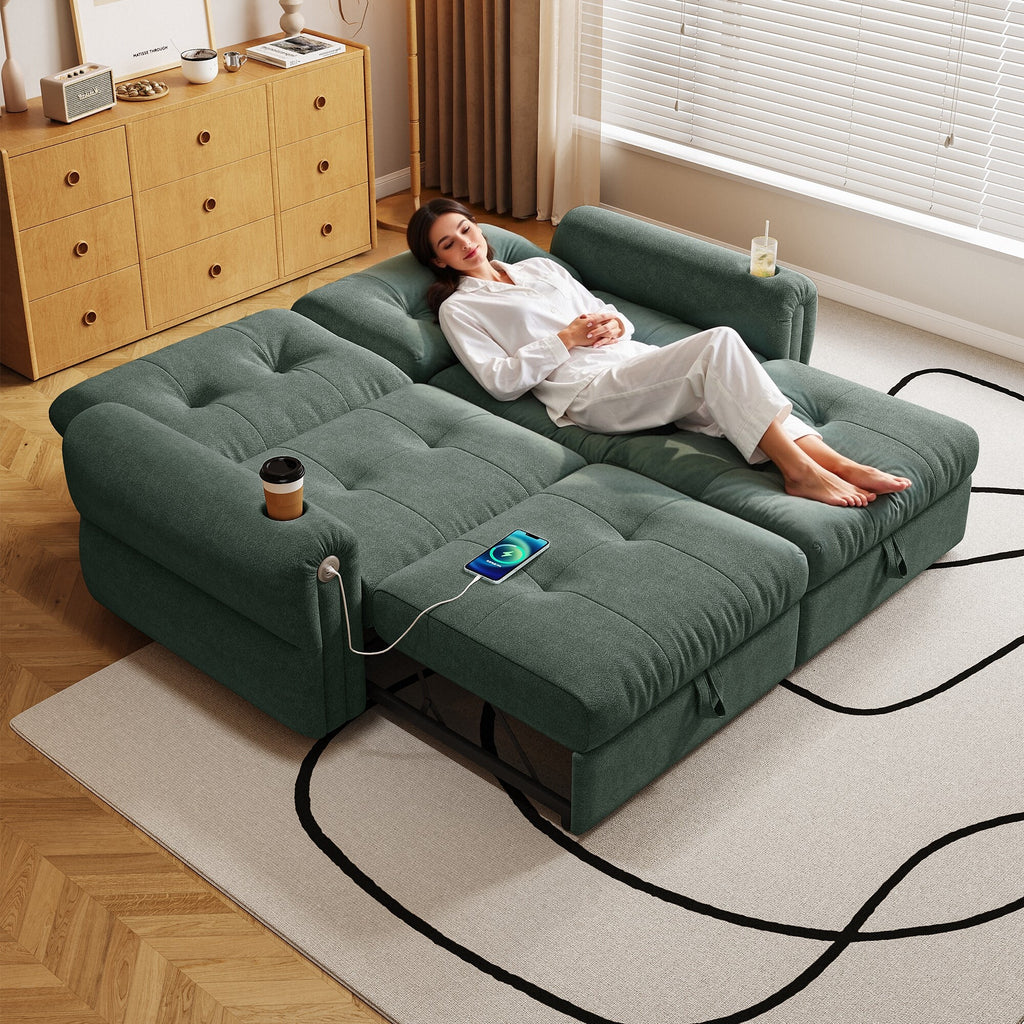 It is a multi-functional sofa, a 77-inch convertible sofa bed, and a 2-in-1 piece suitable for both sitting and lying down. Made of  Chenille fabric, it is suitable for living rooms, bedrooms - Grand Goldman Shop