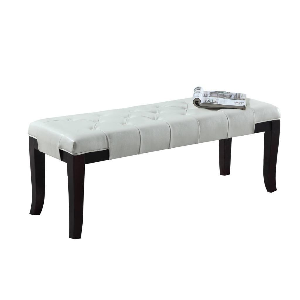 Linon Tufted Bench, Faux Leather, White - Grand Goldman Shop