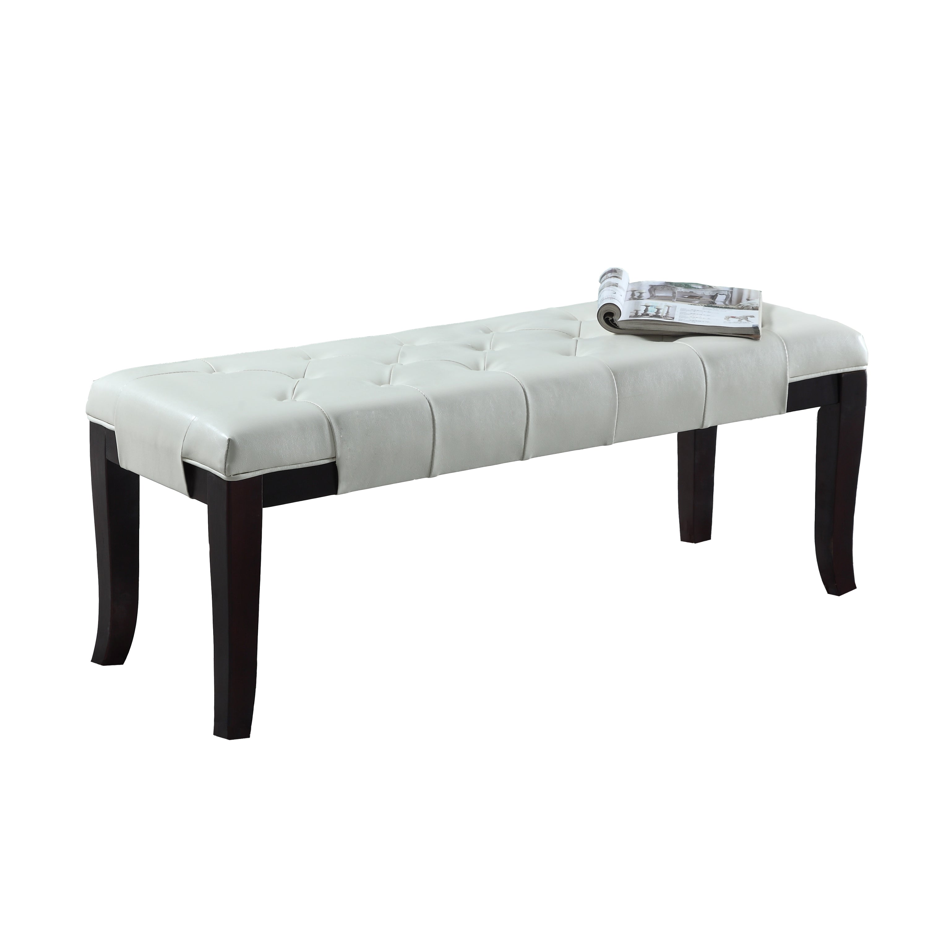 Linon Tufted Bench, Faux Leather, White - Grand Goldman Shop