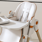 Adjustable Baby High Chair 0-6 Years – Portable Infant Feeding Seat with Safety Belt, Silent Lockable Wheels, White - Grand Goldman Shop