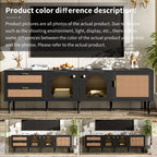 Black Rattan-inspired TV Stand with 3 Cabinets & 2 Drawers, MDF and Solid Wood Media Console for TVs up to 80'', Modern Living Room Entertainment Center - Grand Goldman Shop