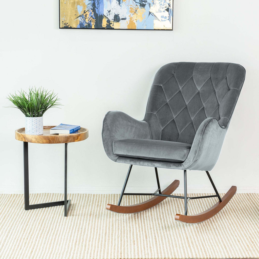 Hannah Mid Century Modern Rocking Chair In Dark Grey - Grand Goldman Shop