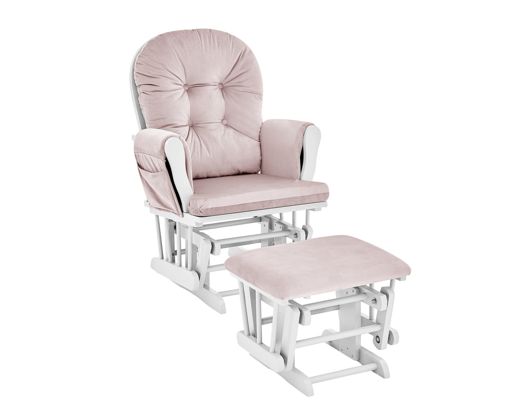Mason Glider and Ottoman White Wood and Pink Fabric | Premium Home Decor - Grand Goldman