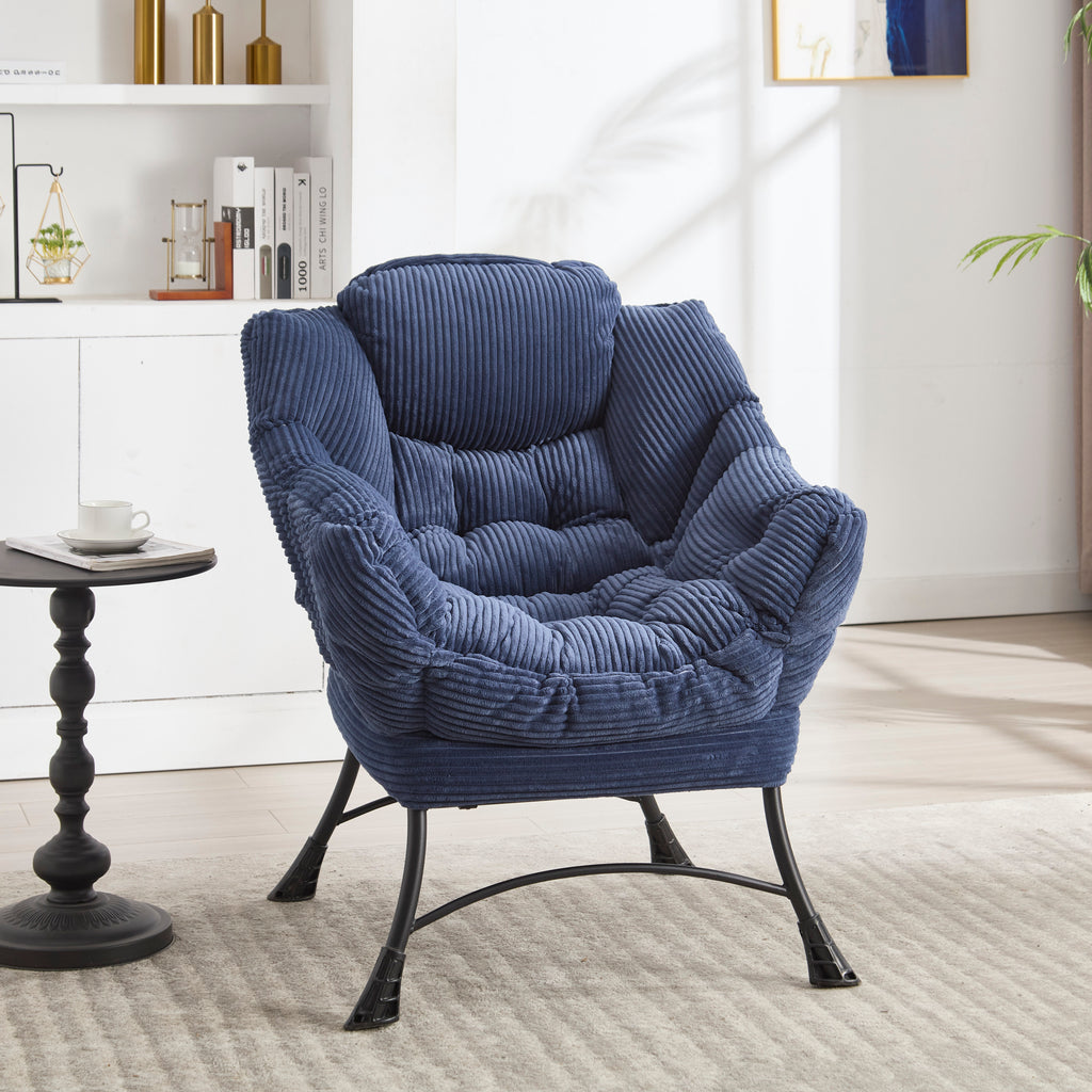 Lazy Chair with Ottoman, Modern Lounge Accent Chair with Armrests and a Side Pocket, Leisure Upholstered Sofa Chair Reading Chair with Footrest for Small Space, Corner Chair-Navy blue - Grand Goldman Shop