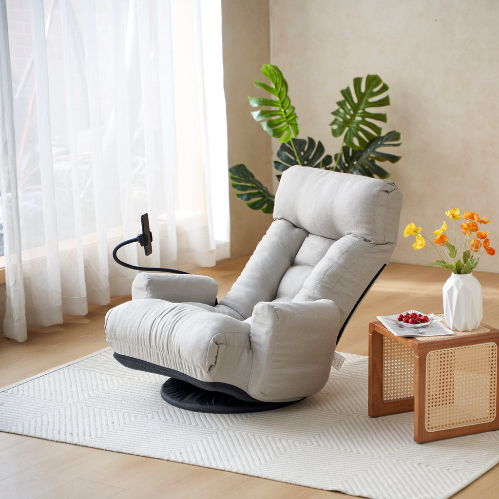 Adjustable Greay Swivel Lounge Chair with 360-Degree Rotating Seat and Headrest Support, Leisure Chair Deck Chair - Game Chair for Living Room - Grand Goldman Shop