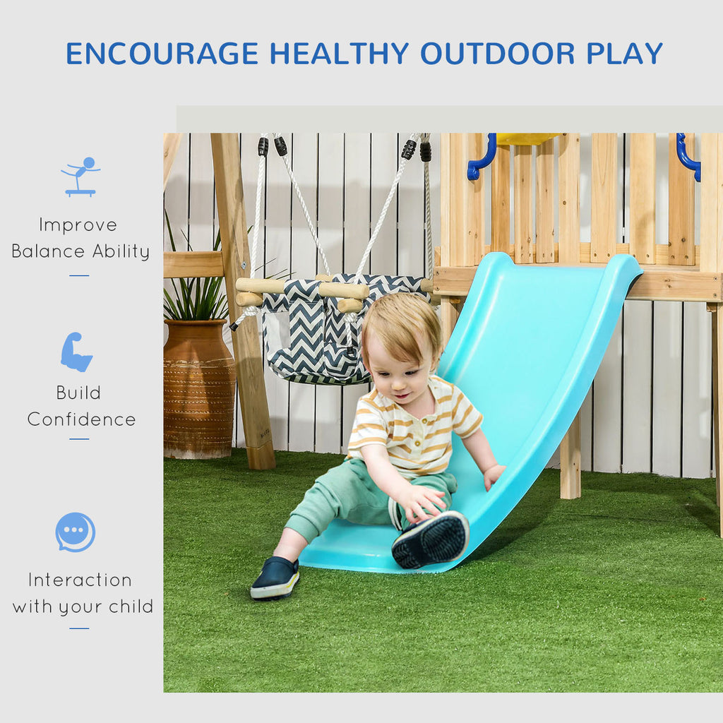 Outsunny 3 in 1 Wooden Swing Set Outdoor Playset with Baby Swing Seat, Toddler Slide, Captain's Wheel, Telescope, Kids Backya