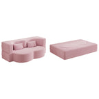 Modern Floor Sofa with 2 Pillows,Convertible Teddy Fabric Foam Filled Sleeper Sofa Bed,15 ' Full Size Folding Mattress for Living Room,Guest Bed,Playroom,No Assembly Required,Pink - Grand Goldman Shop