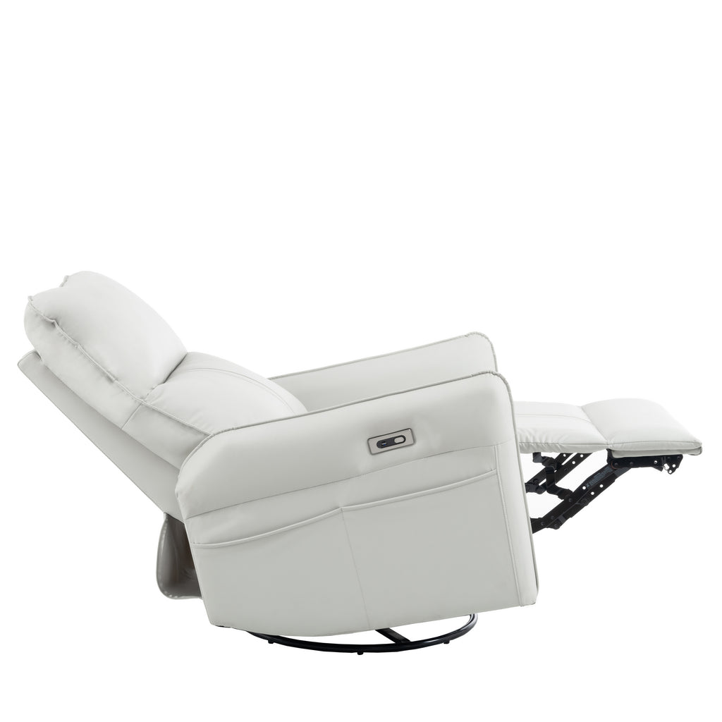 270° Power Swivel Rocker Recliner Chair, PU Leather Electric Glider Reclining Sofa with USB Ports, Power Swivel Glider, Rocking Chair,Nursery Recliners for Living Room Bedroom(Light Gray+270°Swivel) - Grand Goldman Shop