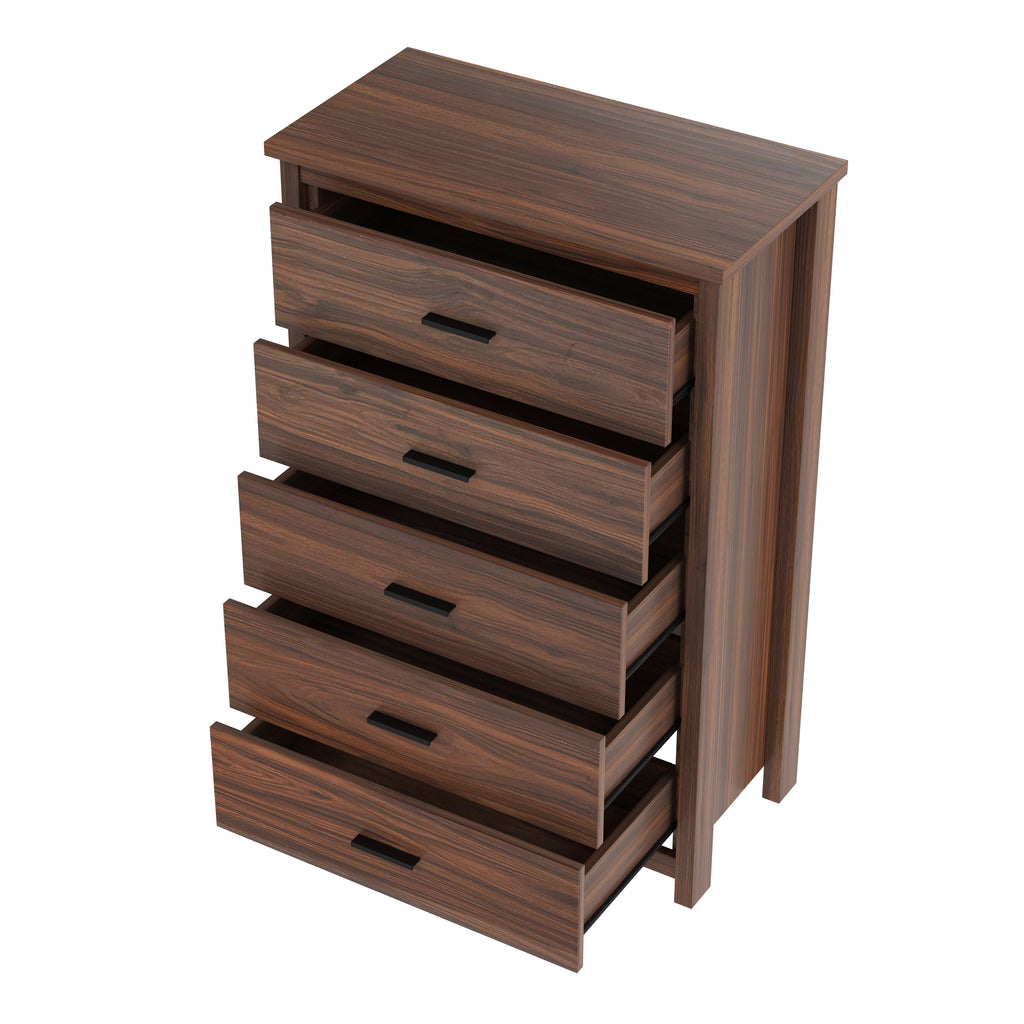 4PCS Bedroom Sets, Wooden Queen Size Bed Frame with Storage Headboard and Charging Station, 2 Nightstands with 2 Drawers, 1 Dresser with 5 Drawers, Walnut(old SKU HL000102AAD) - Grand Goldman Shop