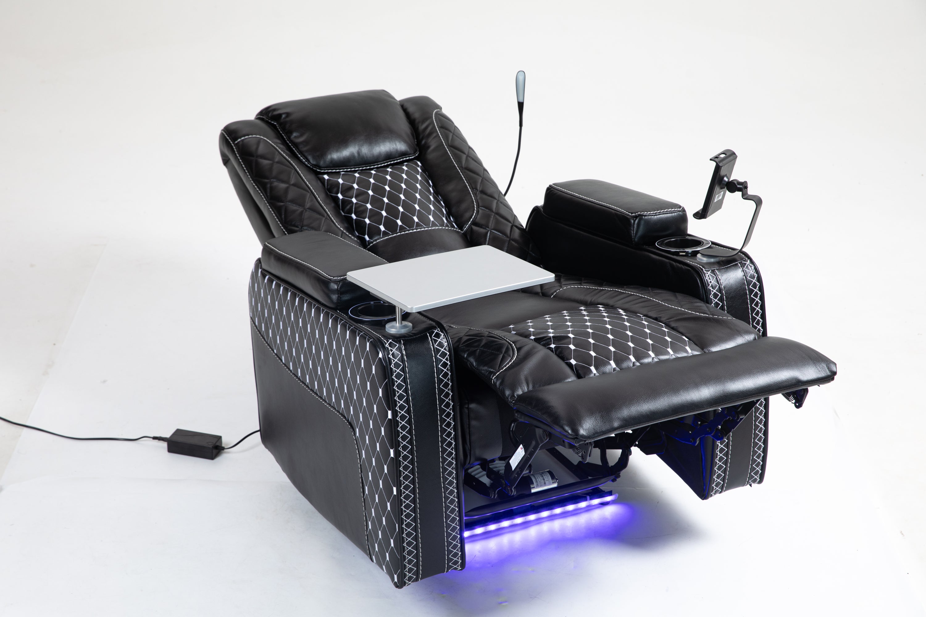 Power Zero Gravity Recliner with Multifunctional Features - Storage Armrest & Cup Holder - Laptop Table & Phone Holder- Reading Light & LED - Infinite Position Recline for Living Room & Office - Grand Goldman Shop