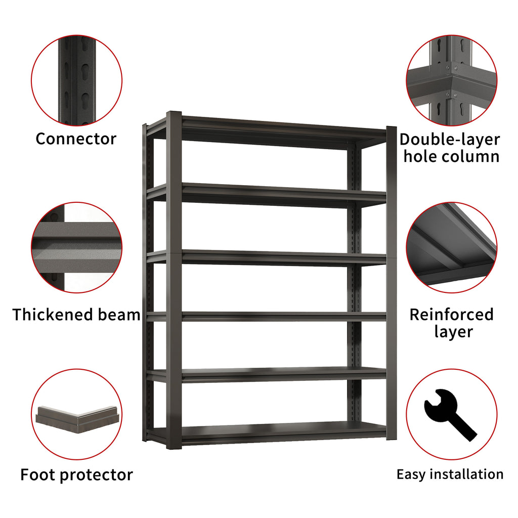 Industrial Heavy Duty 6 Tier Metal Garage Shelving Unit for Storage, Adjustable, Black, 48'W x 18'D x 82'H - Grand Goldman Shop