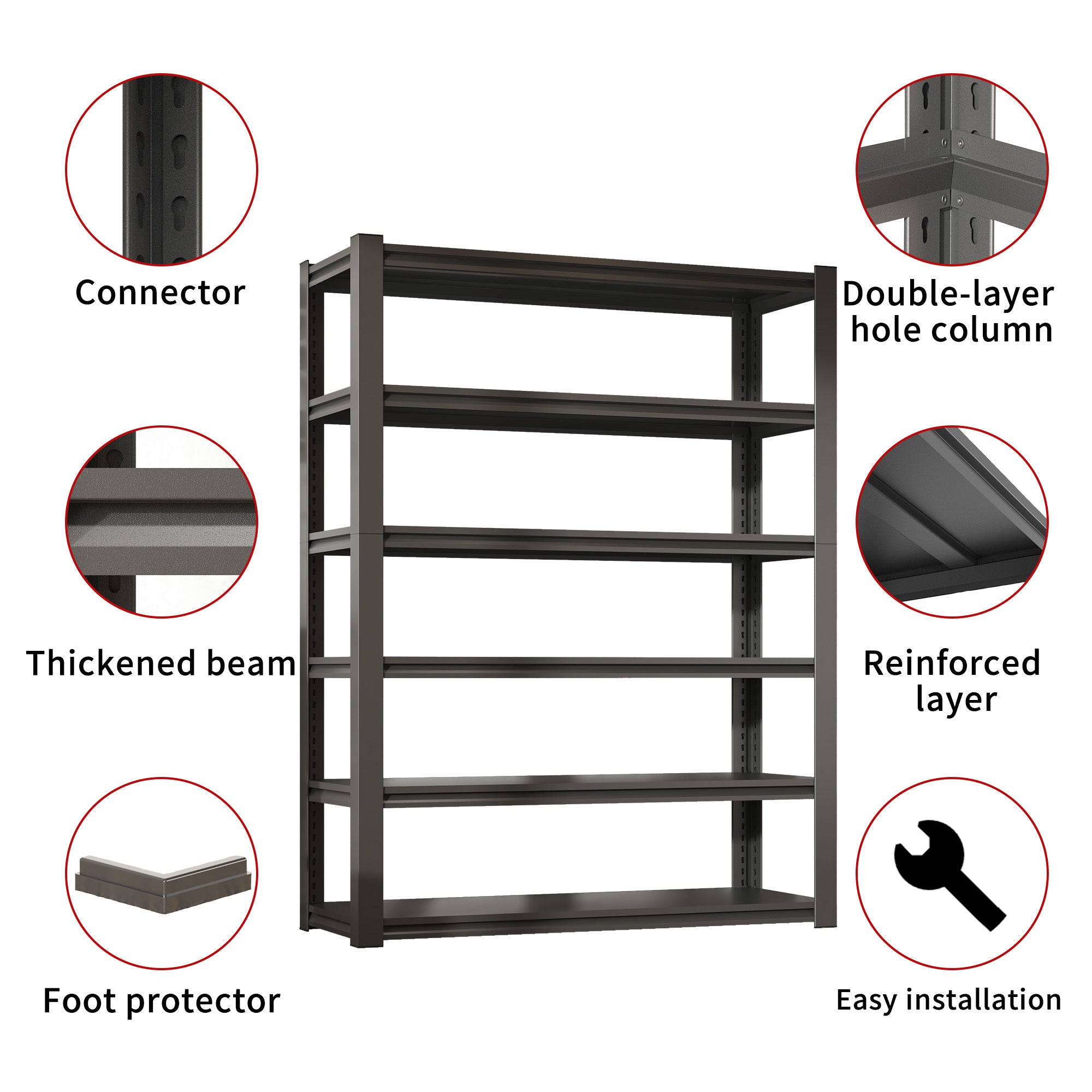 Industrial Heavy Duty 6 Tier Metal Garage Shelving Unit for Storage, Adjustable, Black, 48'W x 18'D x 82'H - Grand Goldman Shop