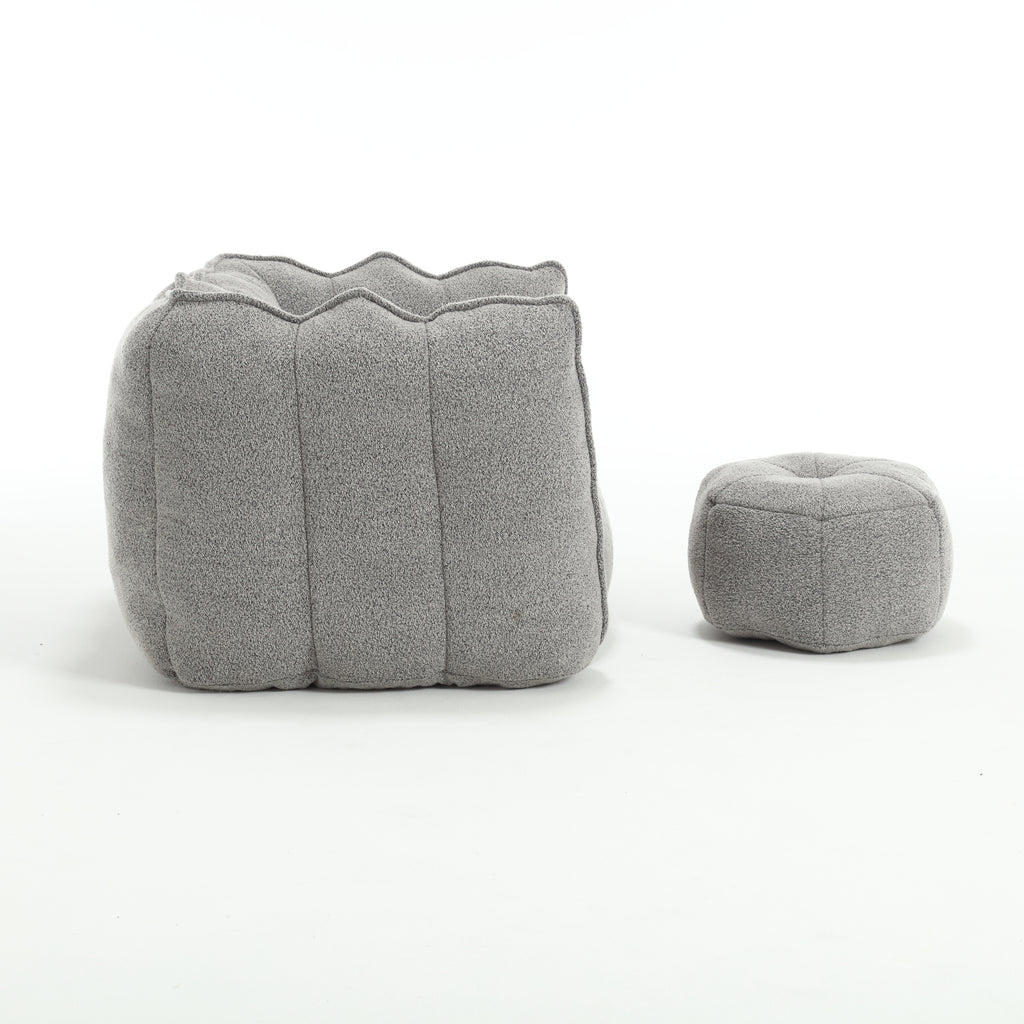 Soft Chenille Bean Bag Chair with High Resilient Foam for Living Room and Bedroom, Comfortable Square Lazy Sofa with Footstool for Adults - Grand Goldman Shop